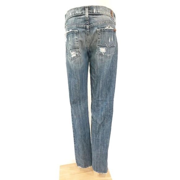 7 For All Mankind Roxanne Distressed Skinny Jeans Medium Light Wash Size 27 - Picture 4 of 9